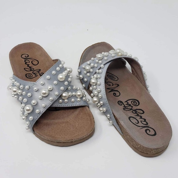 Slip on Pearl Embroidered Open Toe Sandal - Picture 2 of 3